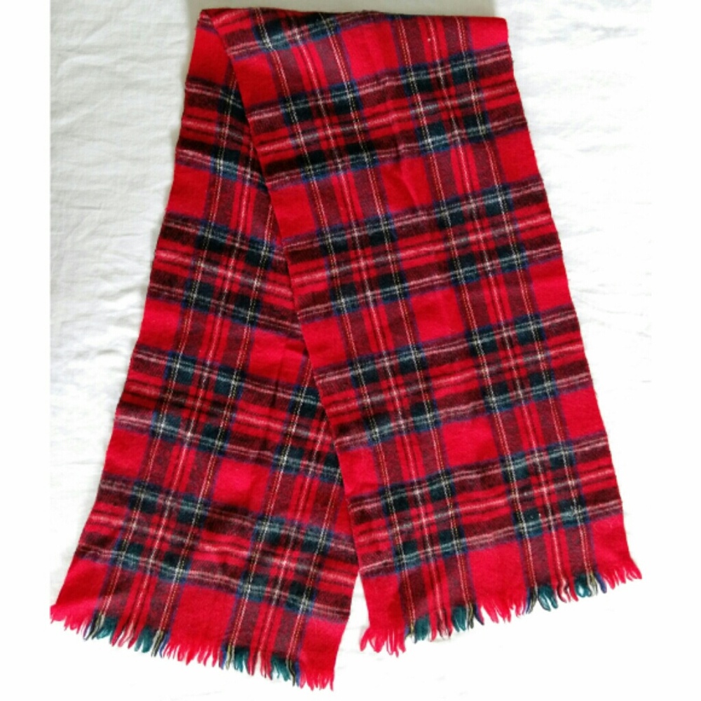 Vintage Tartan Check Plaid Scarf 1980s